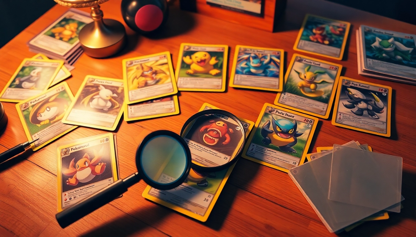 Explore real Pokémon cards displayed creatively on a wooden table, capturing their vibrant details.