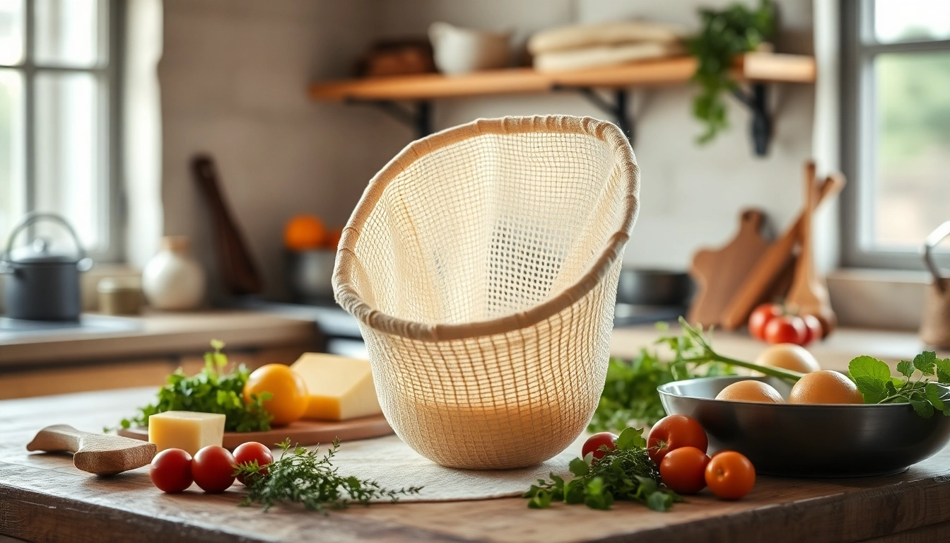 Kaasdoek werd gebruikt voor het uitlekken van verse kazen in een rustieke keuken.
